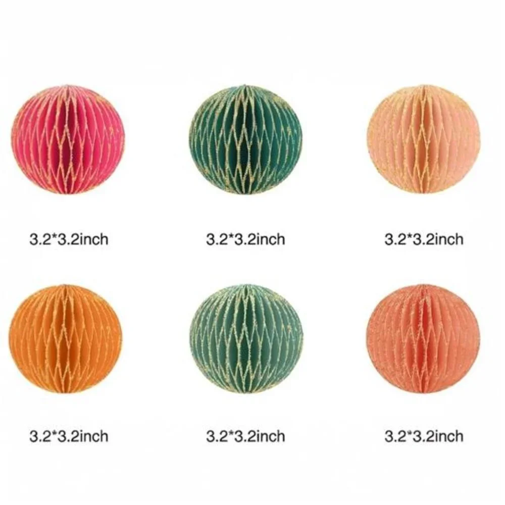 NEW West Elm 6 Piece Boho Glitter Paper Christmas Tree Ornaments Set Decor - 3